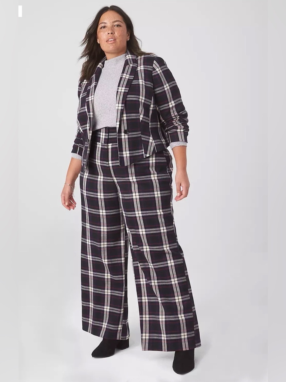 NWT Lane Bryant 24 Long Wide Leg Signature Dress Pants 24L Blue Plaid High Rise - Picture 9 of 14